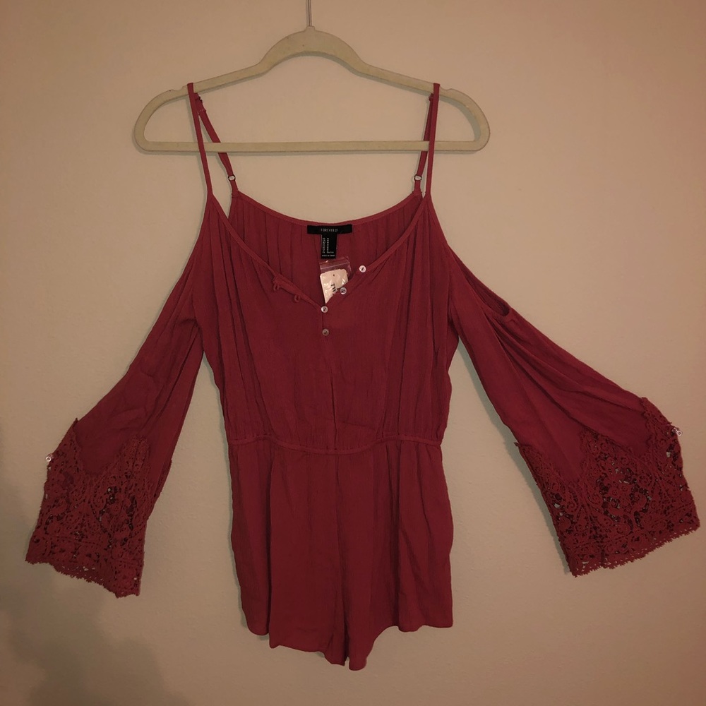 Forever 21 Bell Sleeve Open Shoulder Romper